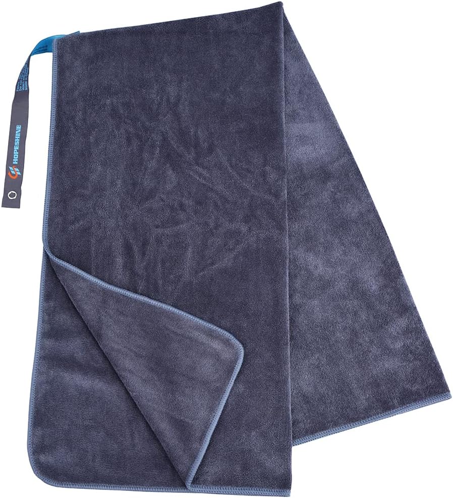HOPESHINE Gym Towels for Men 20inch X 40inch Women Sweat Large Working Out Microfiber Sports Fast Drying Absorbent Compact Camping, Hiking, Backpacking, Yoga, Travel, Exercise 2-Pack Black+Grey