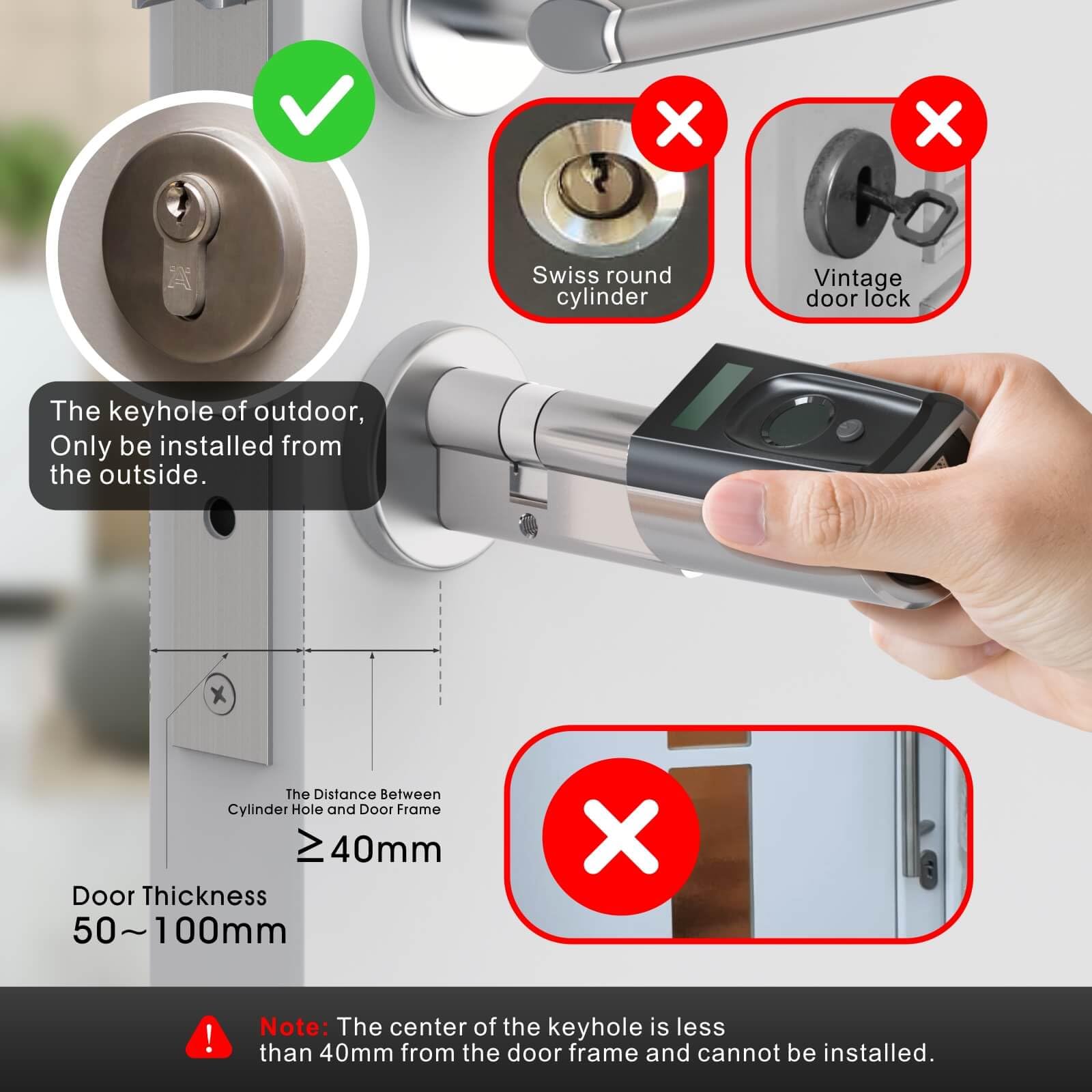WELOCK Touch41 Serratura Smart,serratura impronta digitale,APP Bluetooh,Carta RFID, WiFi,serratura porta blindata,serratura elettronica facile da installare Argento