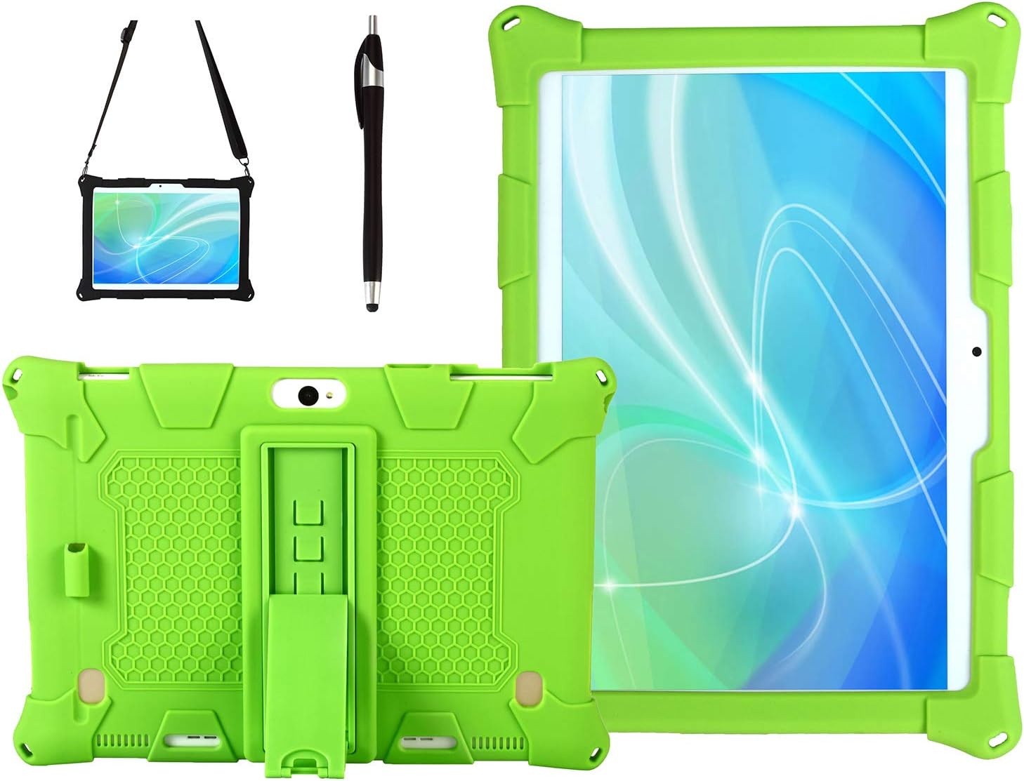 AIJAKO 10.1 Inch Silicone Case for Dragon Touch Notepad K10/K10/Max10,FLYINGTECH 10,MatrixPad S30,Lectrus 10,MANJEE 10,Pritom 10,MoZhu 10,Tagital T10N Plus,Hoozo,Shoulder Strap and Stylus,Light Green