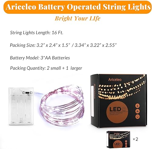 Miniatura 63 de Tira de luces de cobre, de pilas, mini luces para habitación, Navidad, Fiestas, Boda, centro de mesa, decoración Blanco frío