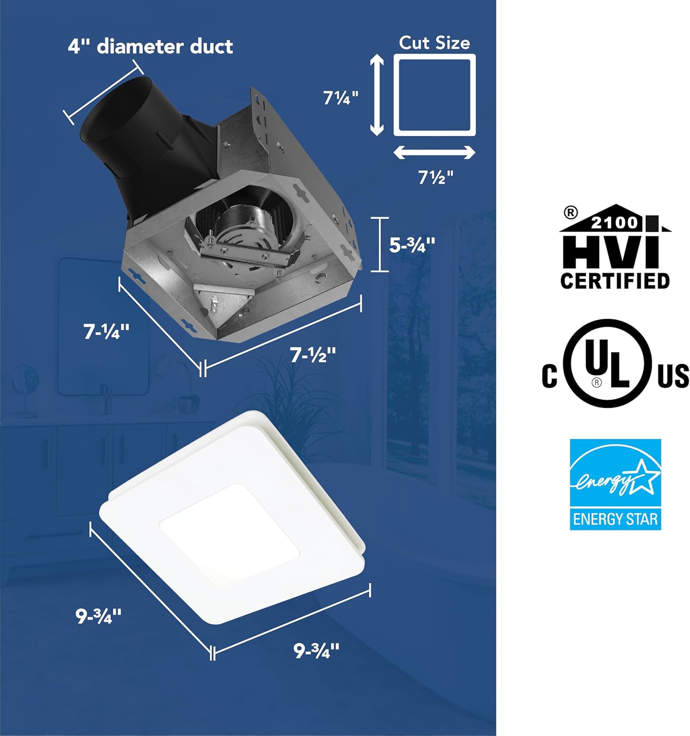 Broan-NuTone Bathroom Exhaust Fan with LED Light – Easy Retrofit Without Attic Access, Quiet 0.9 Sones, Effective Ventilation at 60 CFM ENERGY STAR Certified Moisture and Odor Control
