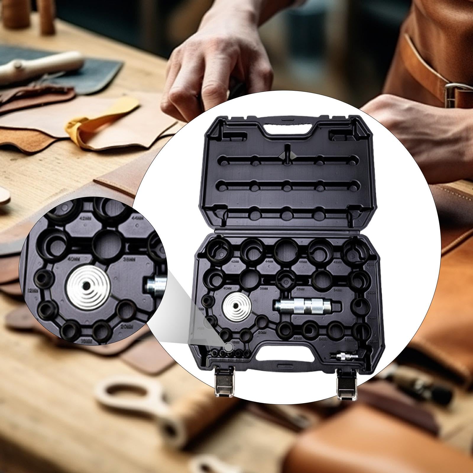 TISHITA Kit di Perforatori per Guarnizioni con Contenitore per La Lavorazione di Pelli E Cartone