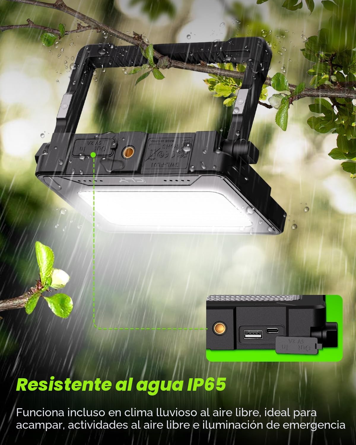 Foco LED Recargable 60W, CLV Luz de Trabajo Portatil Recargable USB 4 Modos de Luz 5 Brillo Foco LED Bateria 12000mAh Lampara Camping con Iman para Emergencia Pesca Garaje Obra Taller