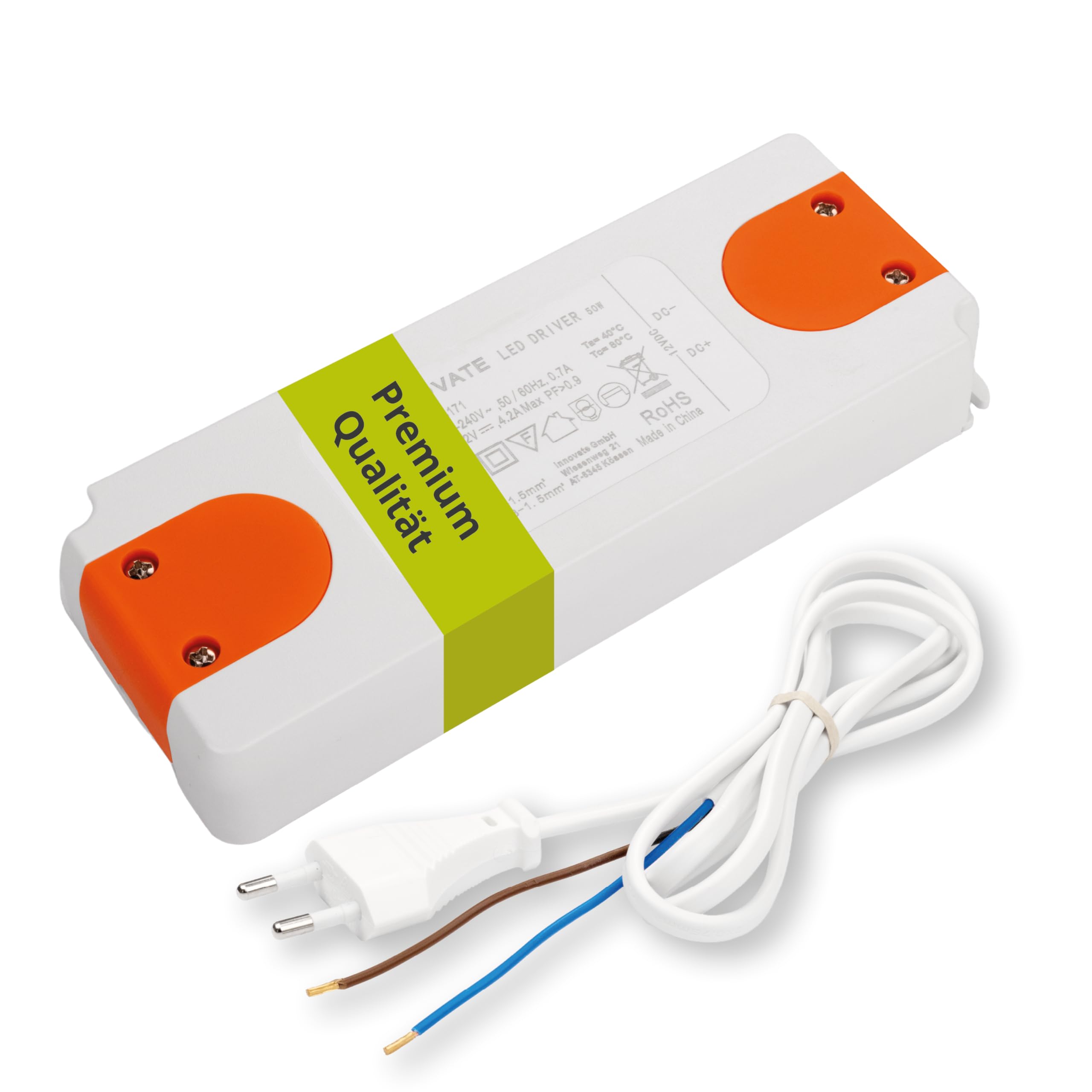 INNOVATE DC 12V Netzteil LED 0-50 W mit Stecker I LED Trafo 230V auf 12V