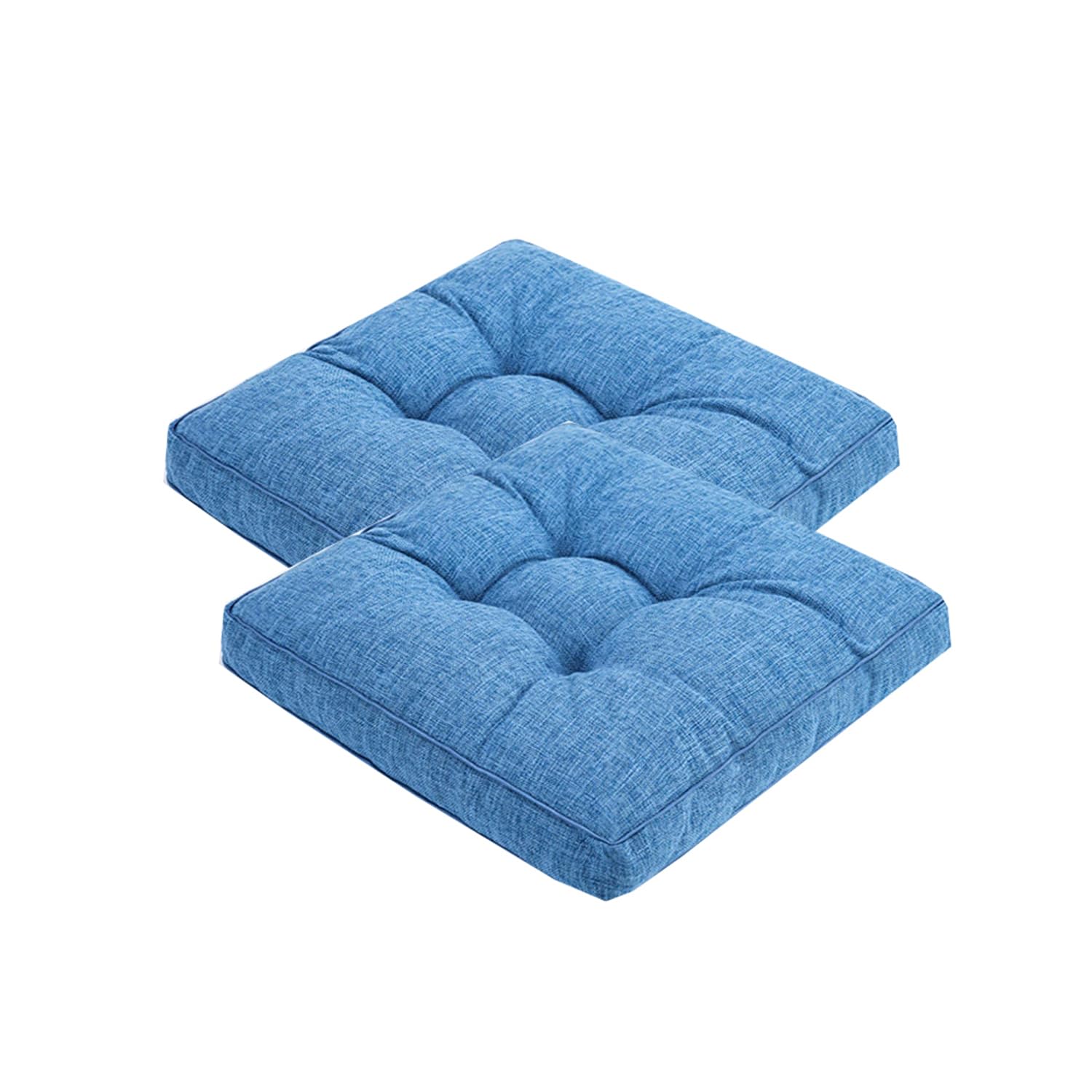 Soft Floor Pillow Chair Pad for Indoor Outdoor, Luxury Booster Cushion Armchairs Supportive Mat, Linen Cotton Square Meditation Yoga Pad (2pcs-40x40cm,Blue)