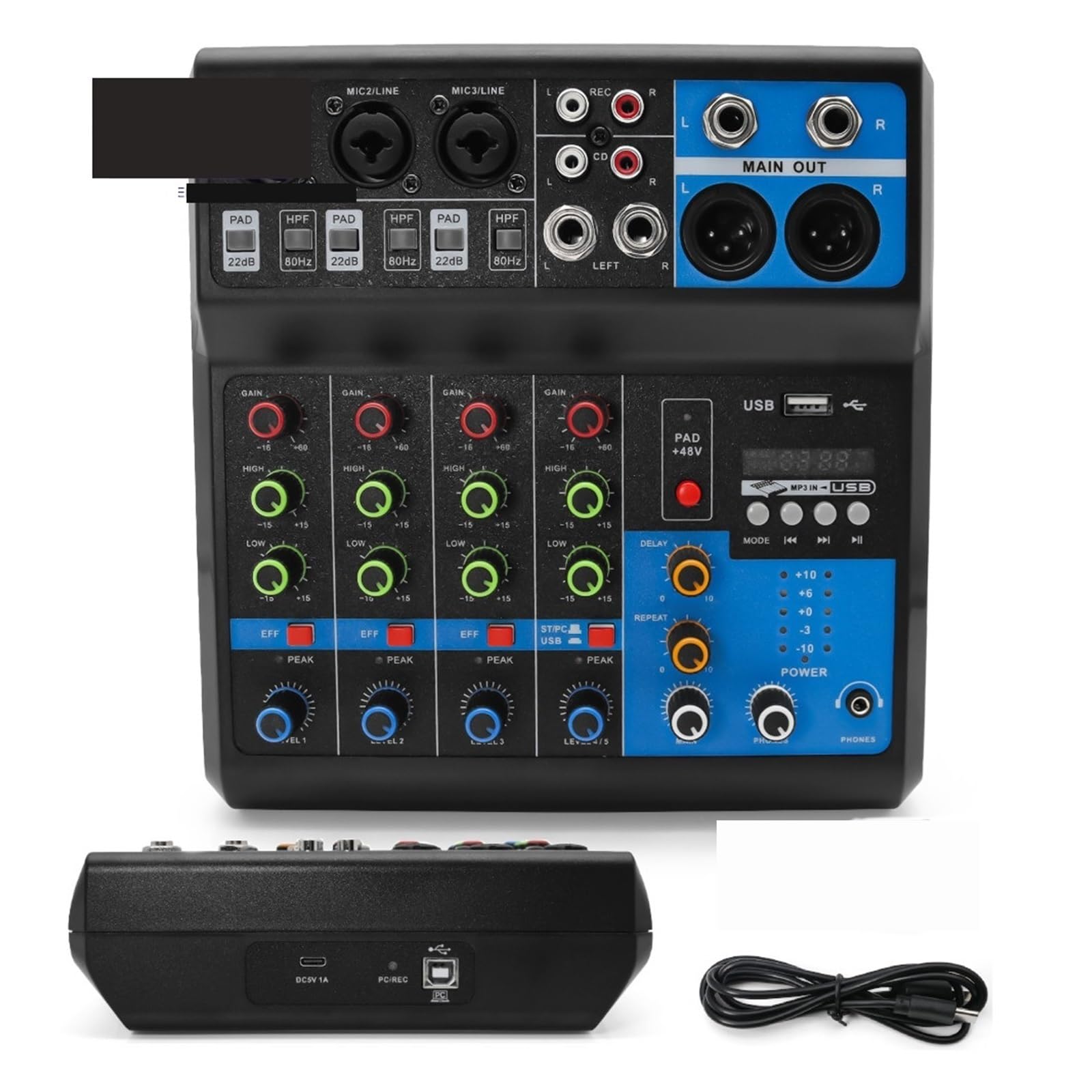 DJ Mixer Karta Dźwiękowa HD A4 A5 Konsola Miksująca Profesjonalny Sprzęt Audio 4 5-kanałowy Mikser Dźwięku Do Transmisji Na Żywo Sprzęt Audio Dla DJ-a Mikser Muzyczny(A5)