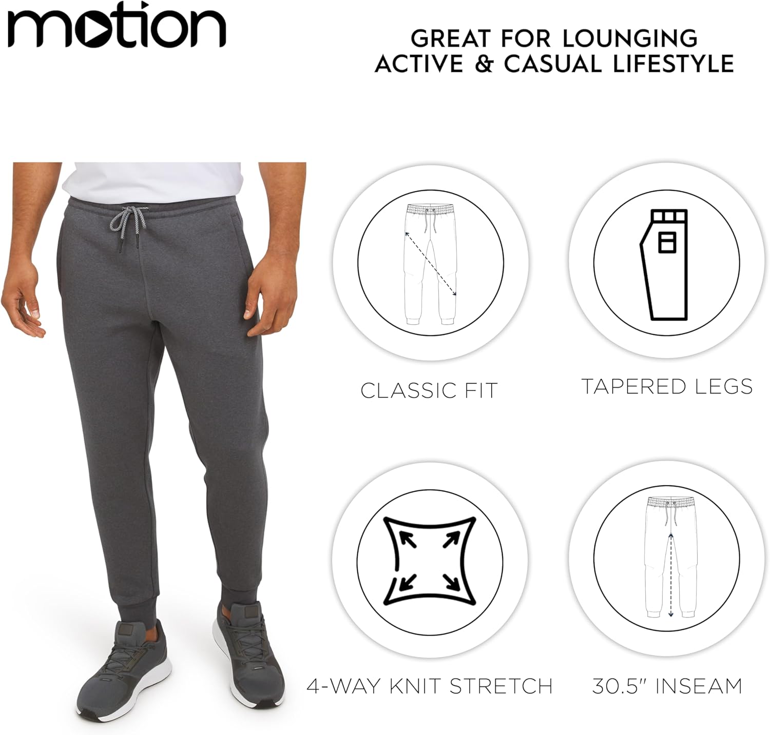 Motion Men's Classic Fit Active Performance Heavyweight Fleece Jogger Pants (S-XL) - Image 7