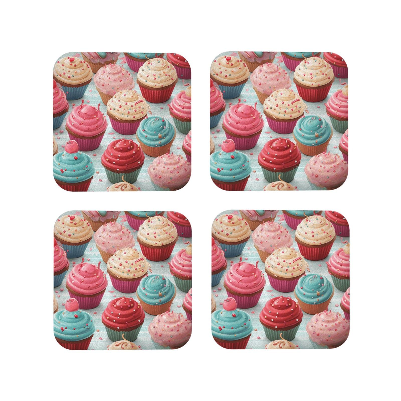 4pcs Drink Coasters for Tabletop Protection, 4" Leather Coasters for Drinks, Colorful Sweet Lollipop Cupcake Donut Cup Coasters for Coffee Table Decor, Non-Slip Drinking Cup Mat for Hot Or Cold Drink