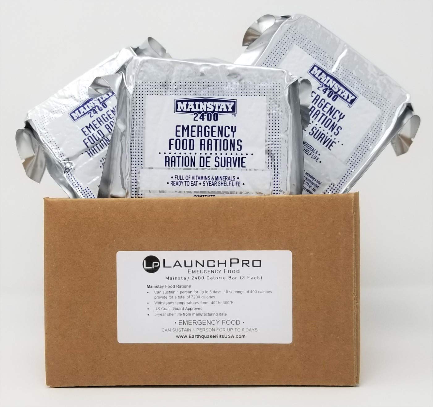 LaunchPro Emergency Food Rations 2400 Calorie Food Bars (Pack of 3)