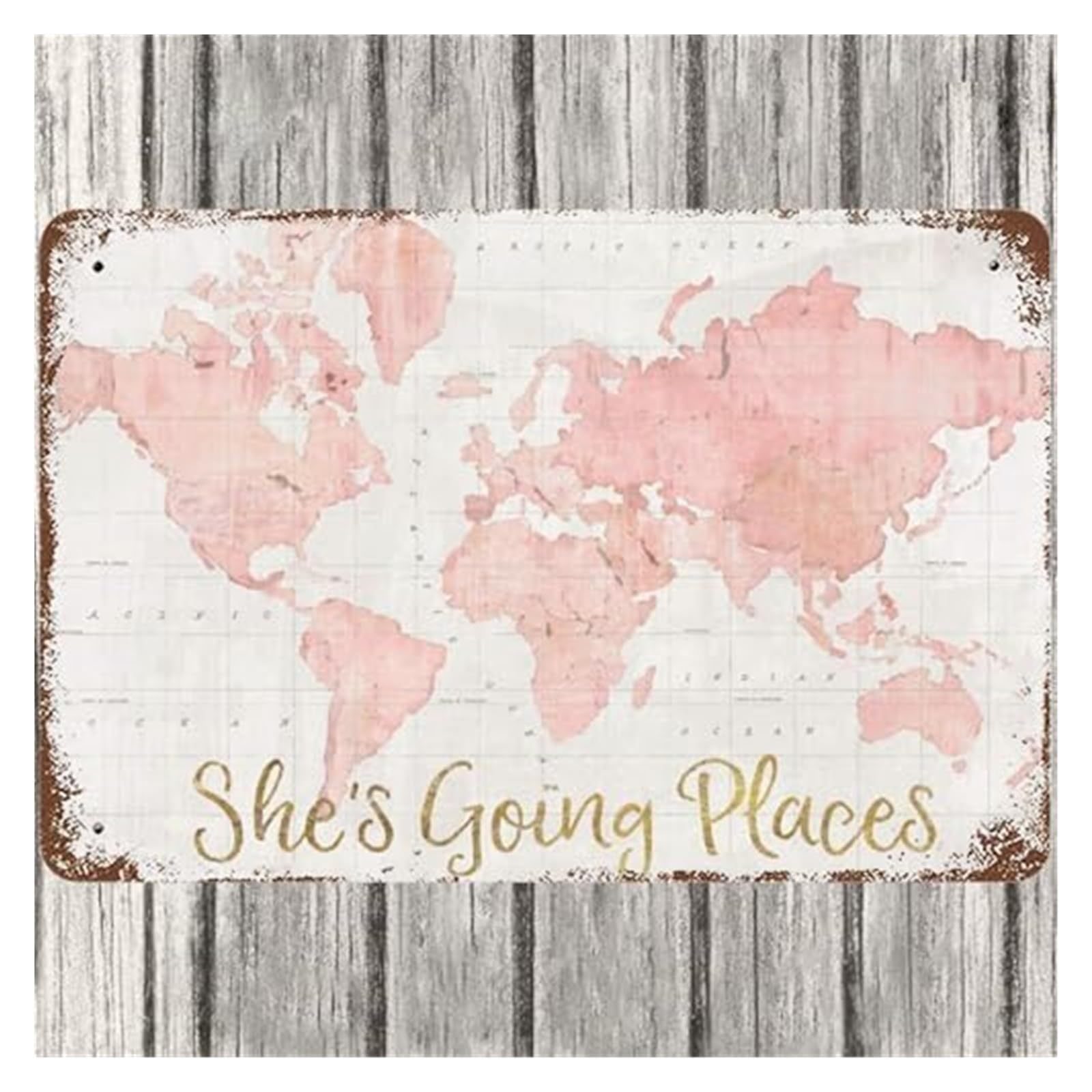 FNYUVNFAF She Is On Her Way World Map Background Floral Metal Sign For Women Empowerment Wall Decor Office Cubicle Decor College Dorm Entryway Sign 8 X 12 inch