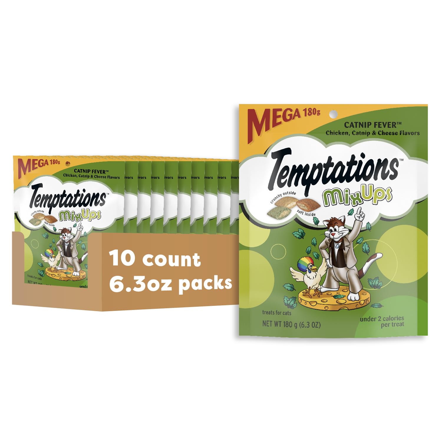 MixUps Catnip Fever Flavor Crunchy and Soft Cat Treats, 6.3 oz. Pouch (Pack of 10)