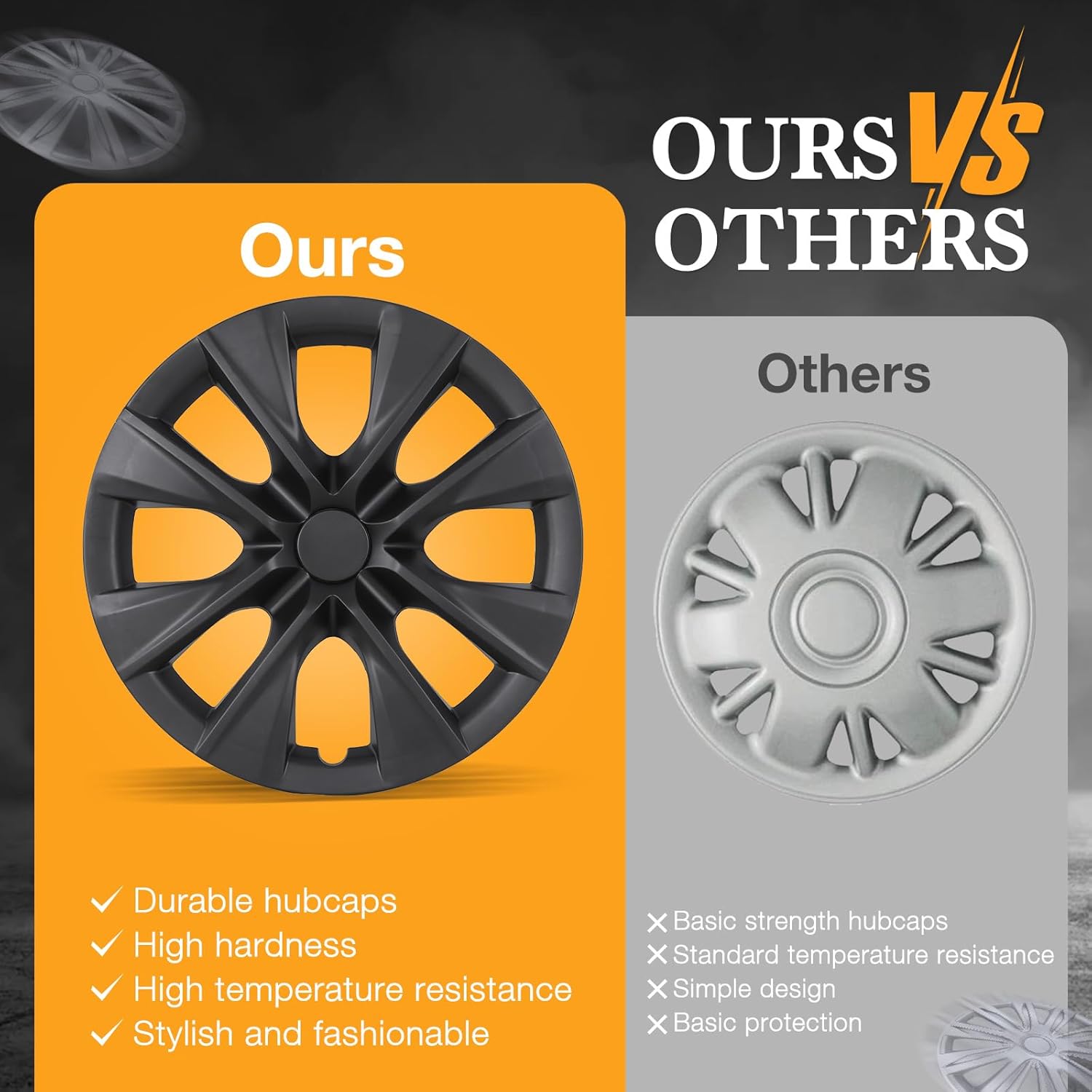 15 Inch Black Matte Hubcaps for 2009-2019 Toyota Corolla with Steel Wheels, Set of 4 PP Material Wheel Rim Cover, Snap-On Design Hub Caps - 15” Black Matte 4-Pack