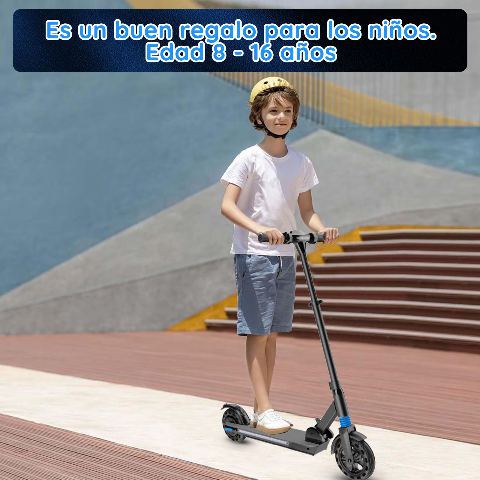 Patinete eléctrico para niños de 8 a 12 años, 8'' Plegable con luz arcoíris, autonomía de 25 km, Pantalla LED, Velocidad y Altura Ajustables, Regalo para niños y Adolescentes