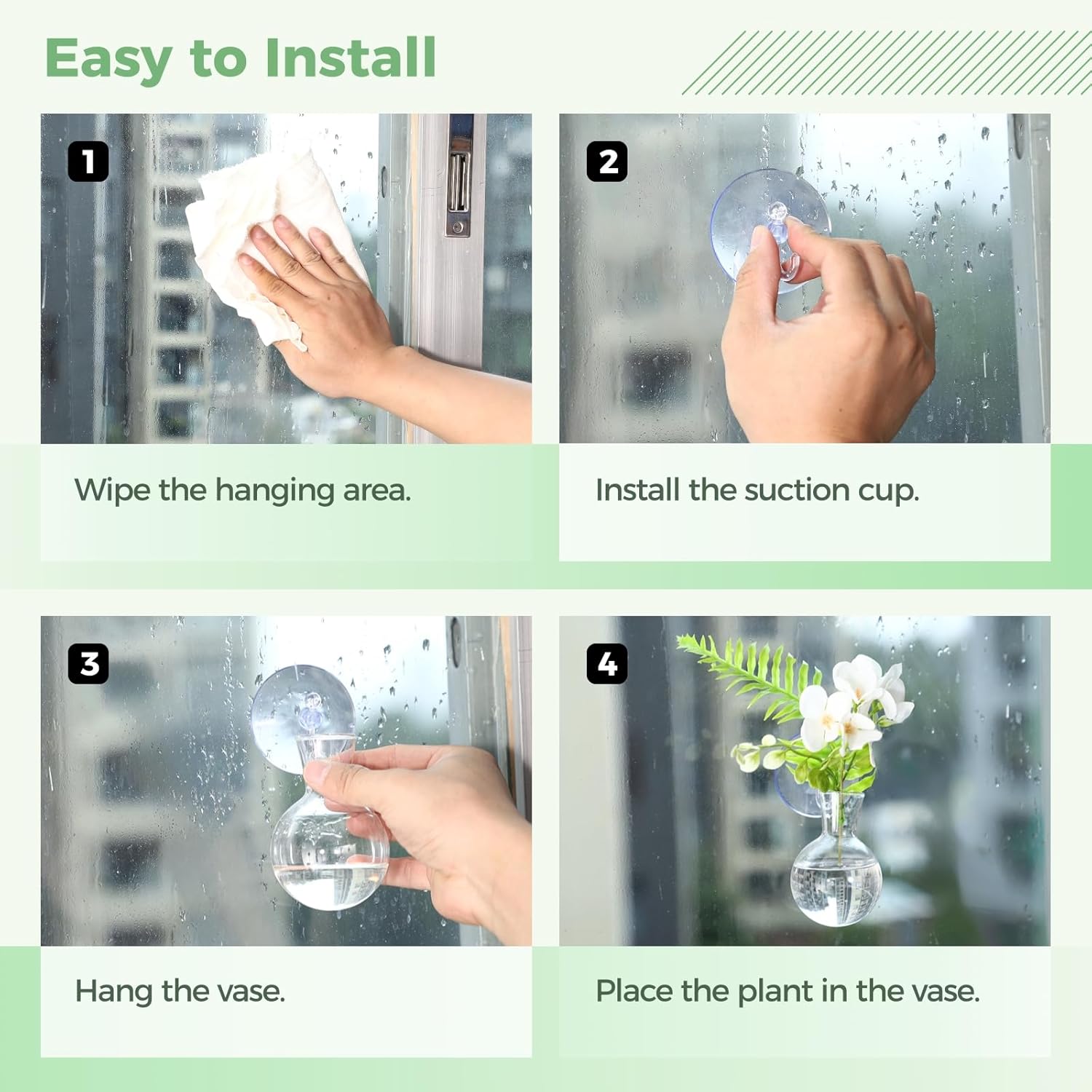 4 Pack Plants for Glass Propagation Vases, with Suction Cups 4 Hanging Window, Brushes 2, Glass Terrarium Plant Vase, Cultivating Water for Home Decor, Unique Housewarming Present