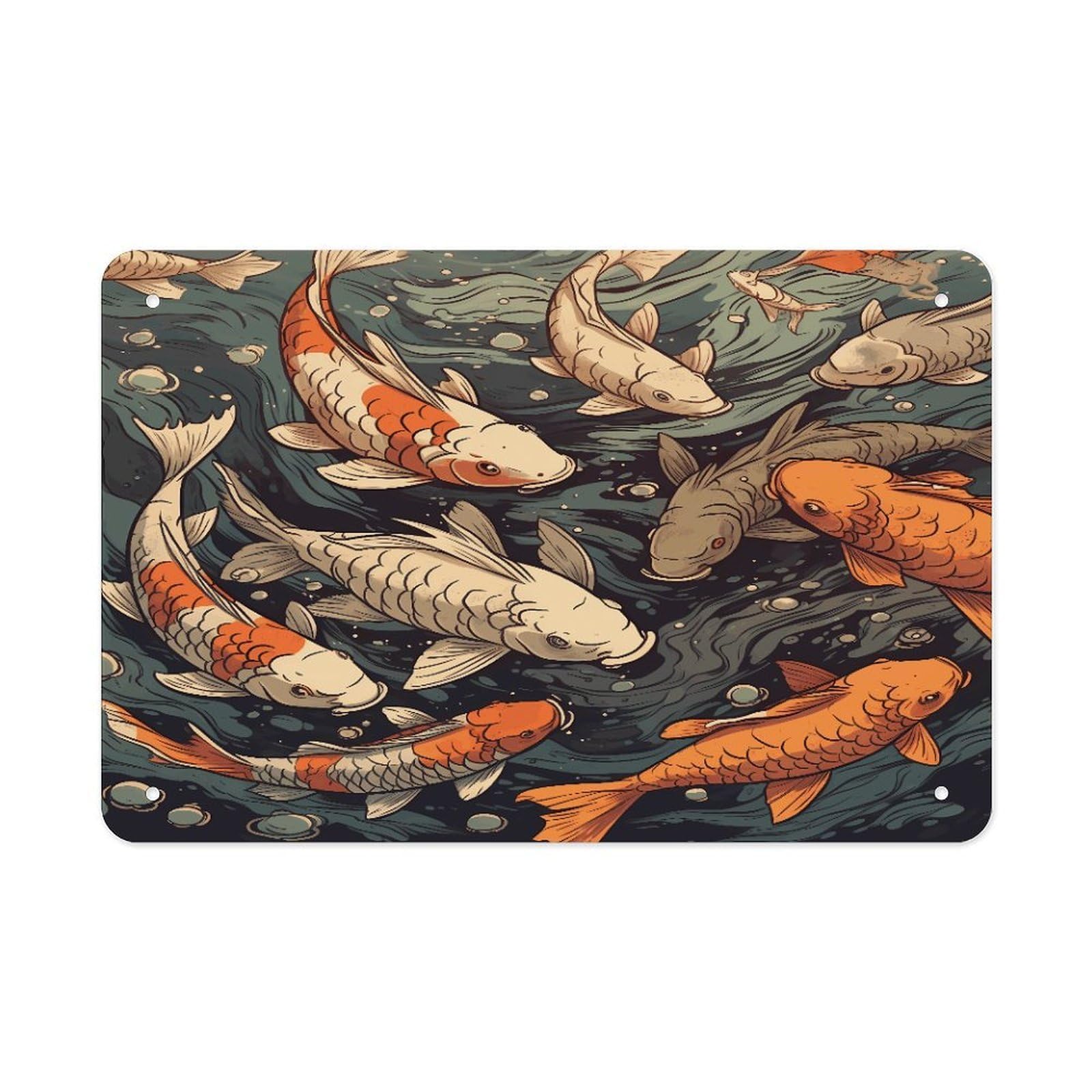 Fodpand Style Fish Swimming In Water Wall Art Metal Signs Tin Sign
