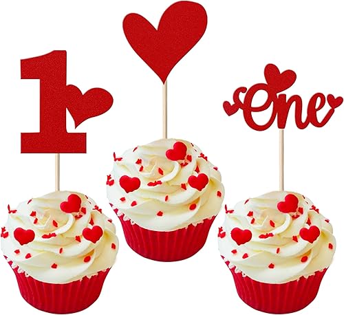 Paquete de 24 adornos para cupcakes para el día de San Valentín con purpurina dulce amor primer cupcakes decoraciones para cupcakes de primer