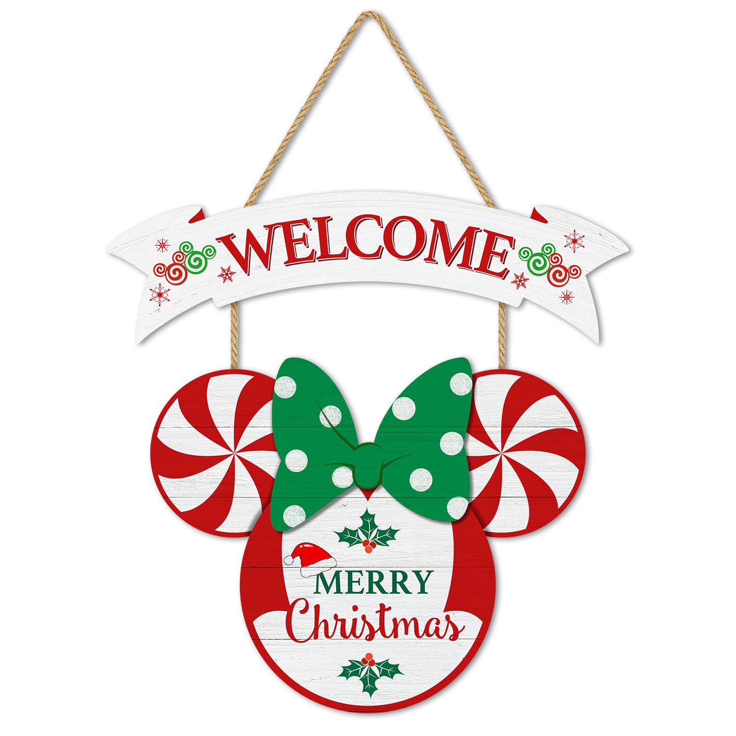 CIOEY Merry Christmas Wooden Welcome Sign 2-Panel Hanging Decor for Home Wall Peppermint Party Supplies