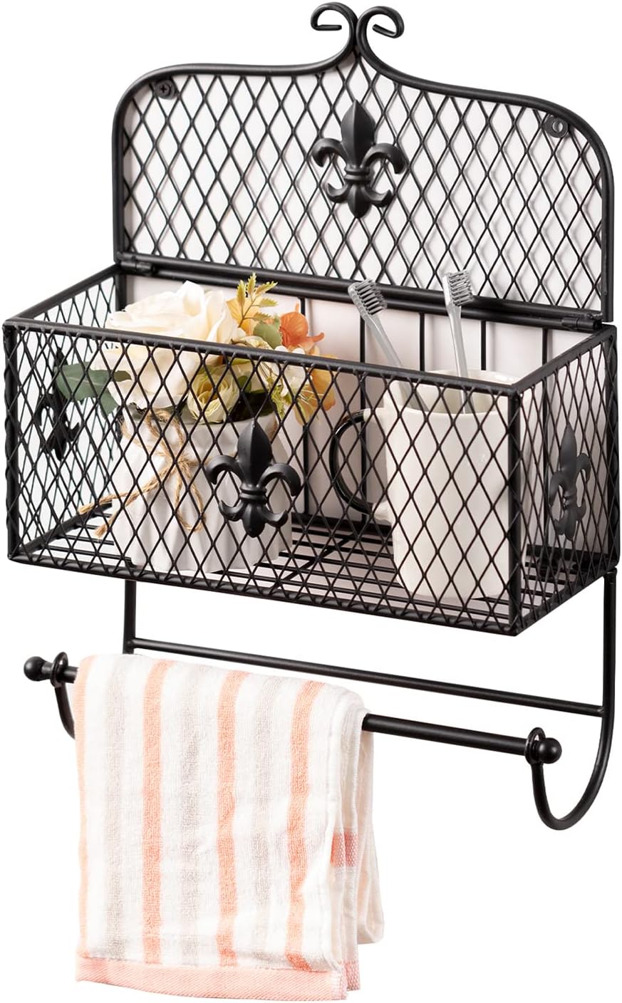Wire Basket with Paper Towel Holder, Toilet Paper Towel