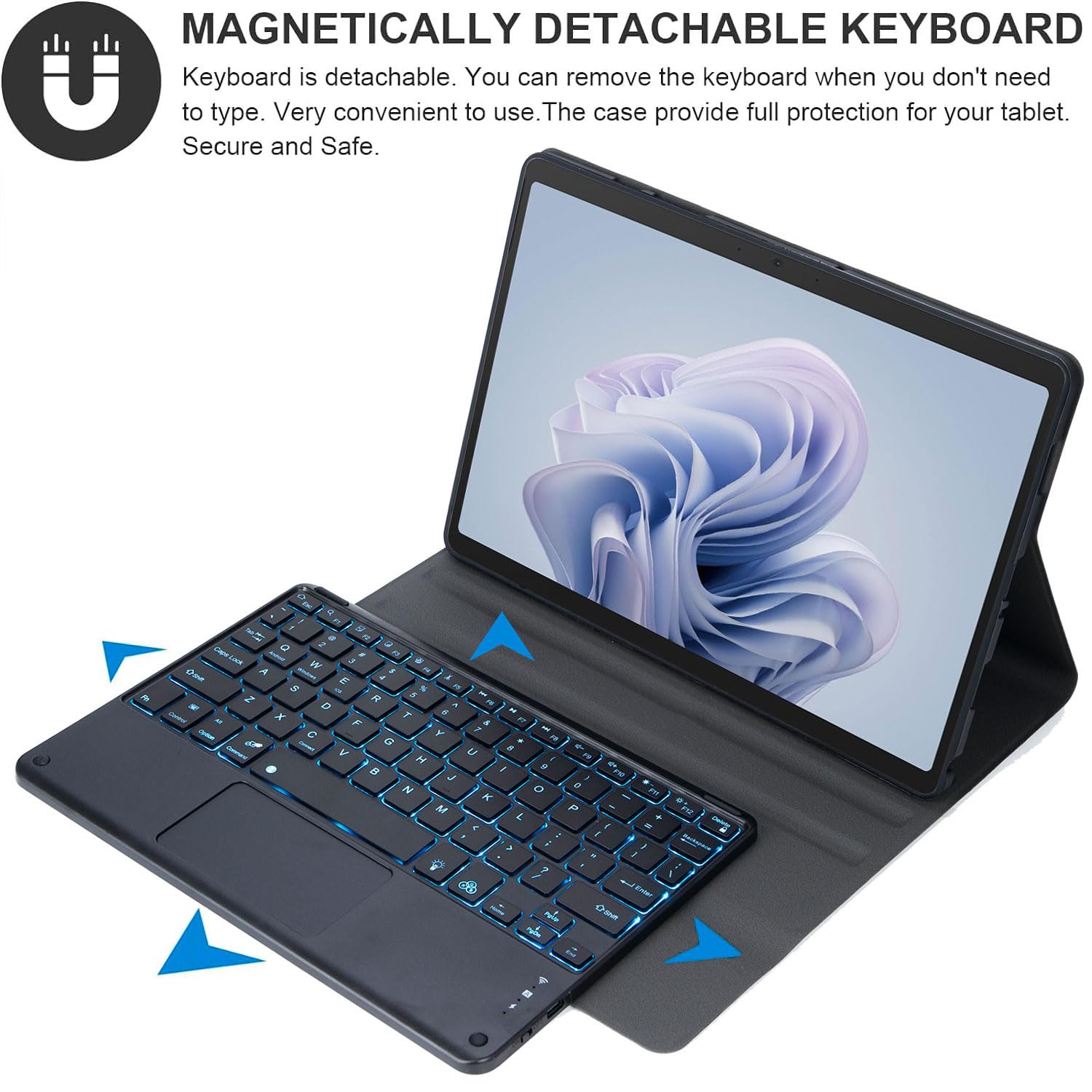 Keyboard Case for Microsoft Surface Go 4 / Surface Go 3 / Surface Go 2 / Surface Go, 7-kolorowa podświetlana odłączana klawiatura Bluetooth Trackpad, ultracienkie etui z myszką