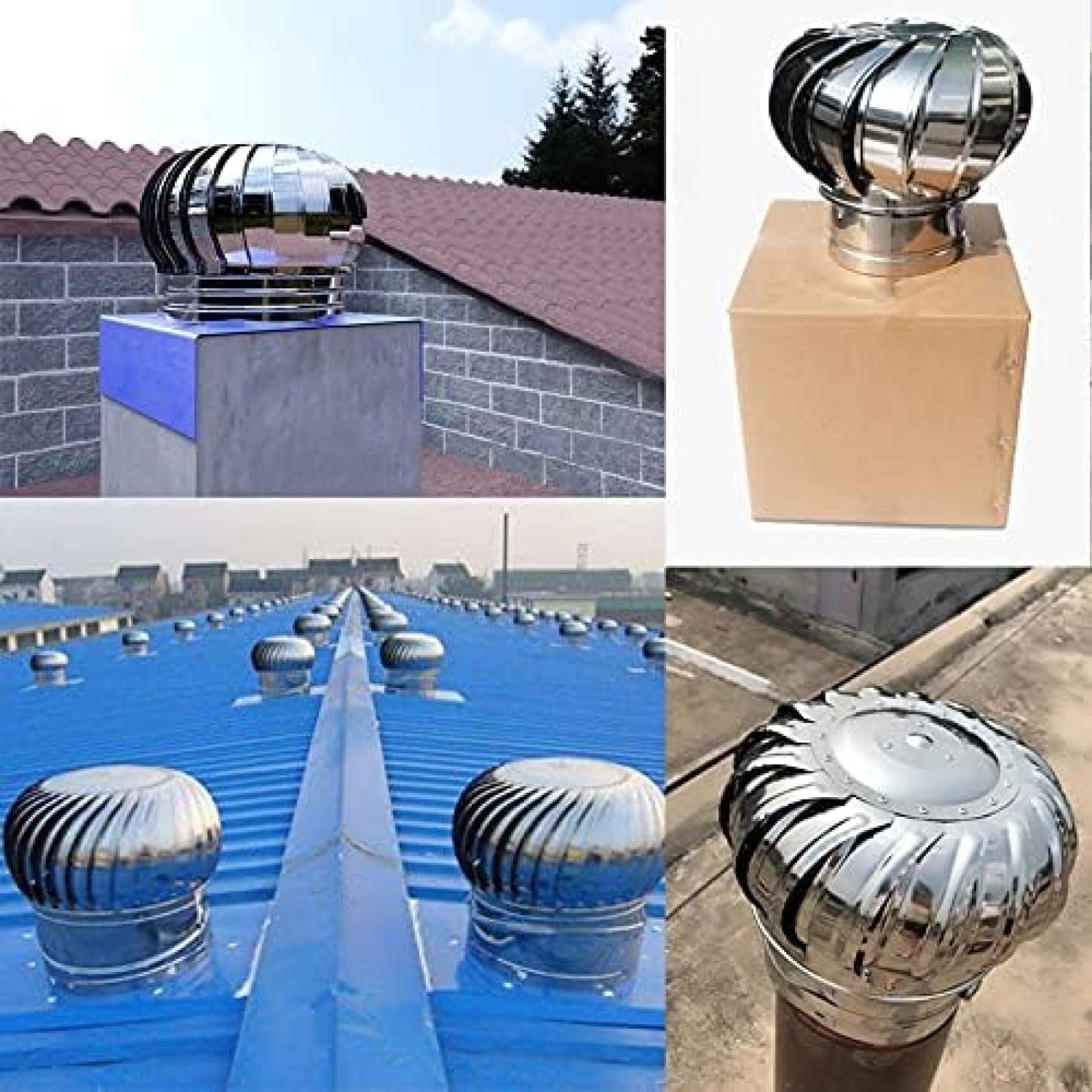 Genérico Ventiladores De Turbina para Techos, Ventilación Natural De Energía Cero, De Escape De Acero Inoxidable 304, Resistentes A La Lluvia Y A La Corrosión (15.7 Inches (400 mm))