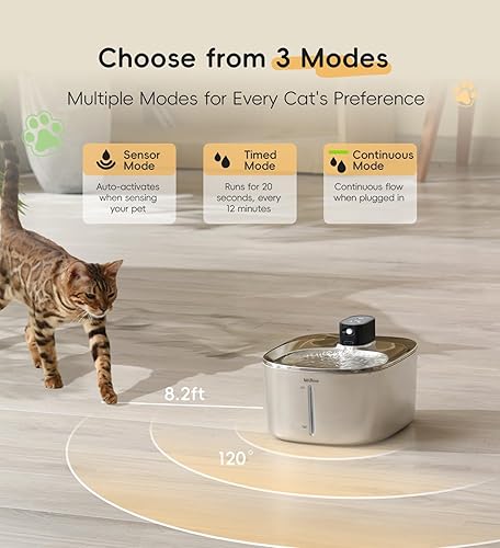 Miniatura 3 de Fuente de agua para gatos de acero inoxidable, fuente inalámbrica para gatos de 4.1 L, dispensador de agua para mascotas inalámbrico para gatos y