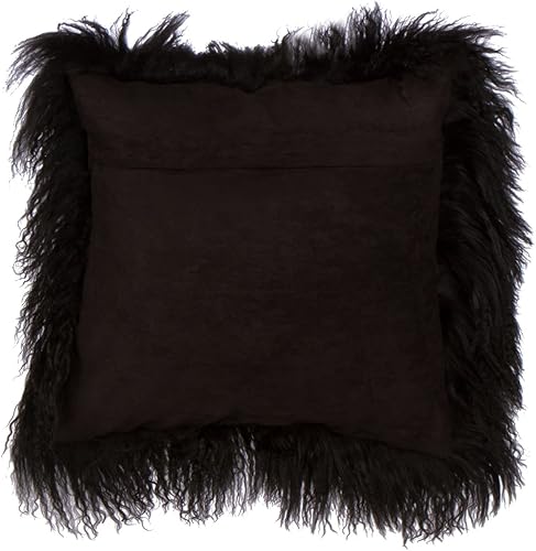 Miniatura 2 de SLPR Almohada de piel de cordero mongol negra de 16 x 16 pulgadas almohada decorativa para sofá y cama, funda de almohada de piel de oveja peluda,