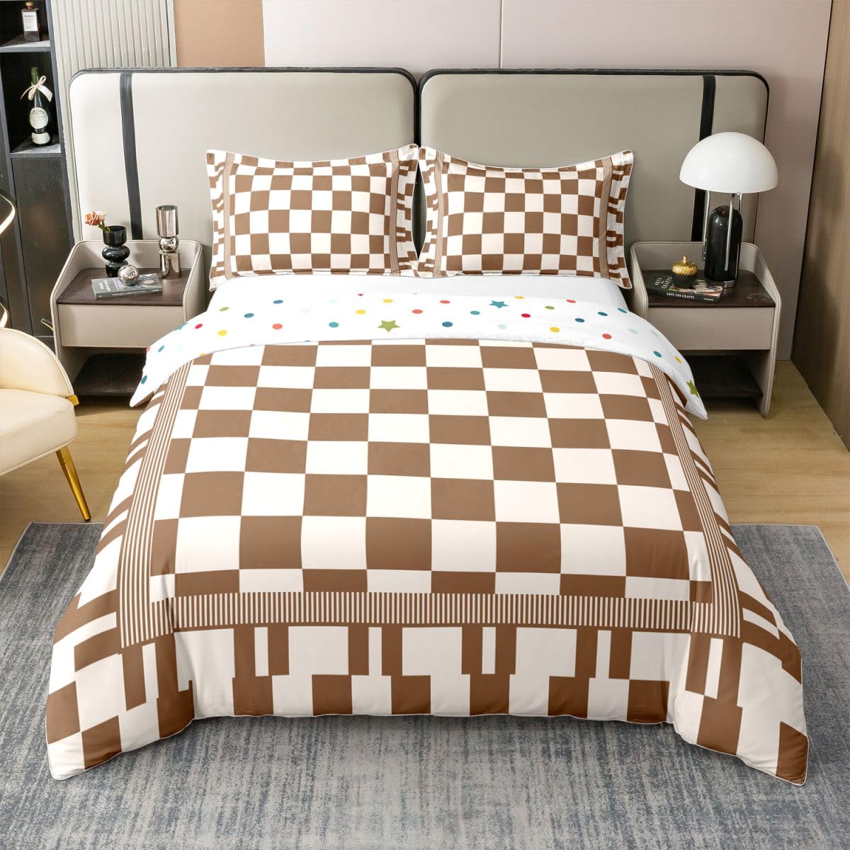 Homemissing Kariert Retro Bettwäsche Set 220x240cm Erwachsene Kinder Jungen