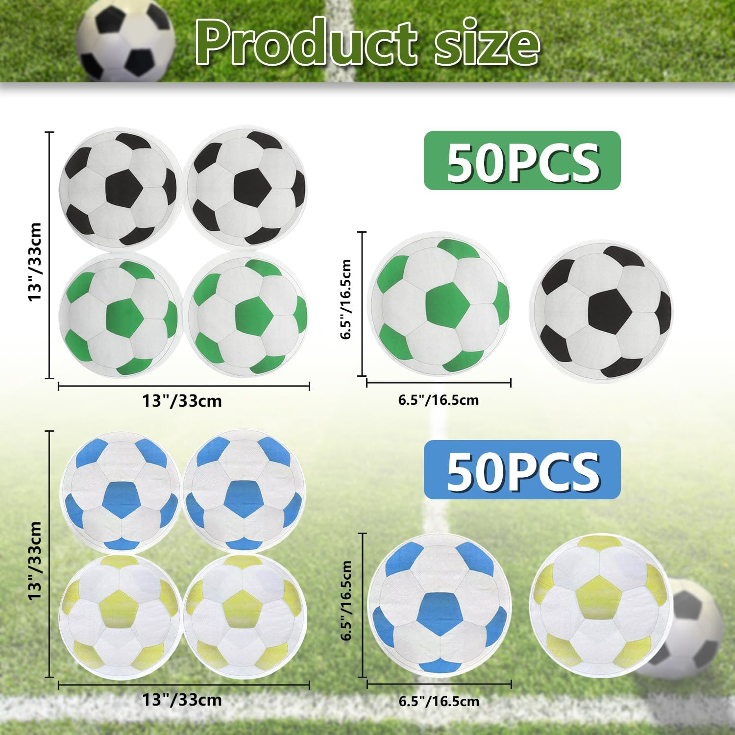 100 tovaglioli decorativi per feste di calcio, tovaglioli per feste di compleanno per bambini a tema calcio, eventi sportivi, forniture per feste di calcio, 33 cm