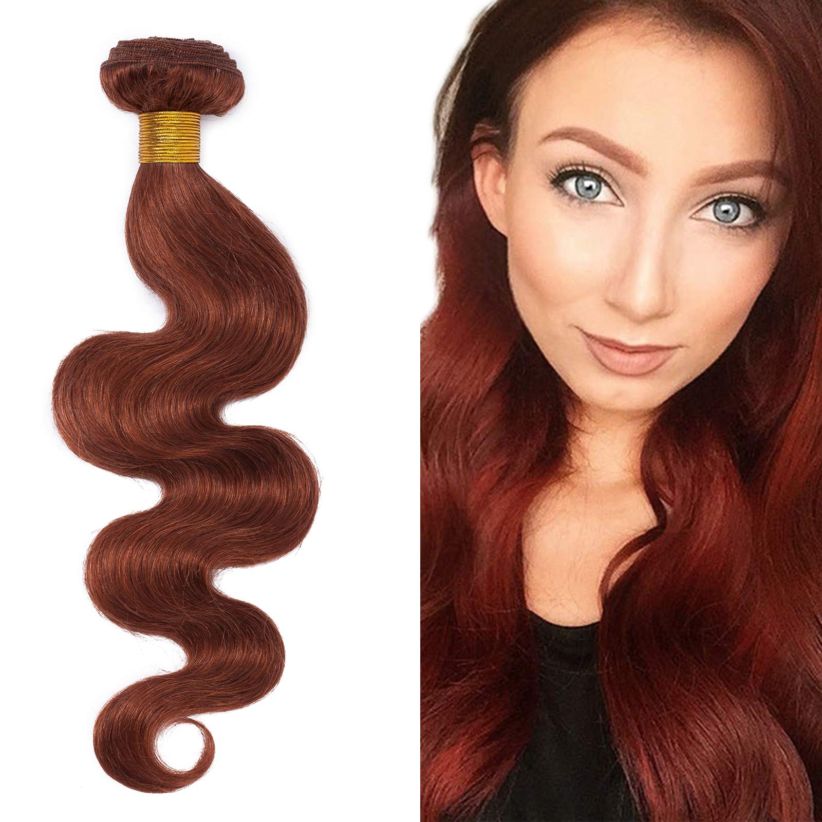 14"(35cm) SEGO Extensiones Cortina Pelo Natural Rizadas sin Clip Cabello Humano Brasileño [#33 Castaño Caoba Oscuro] Brazilain Human Hair Bundles Body Wave (1 Pieza,100g)