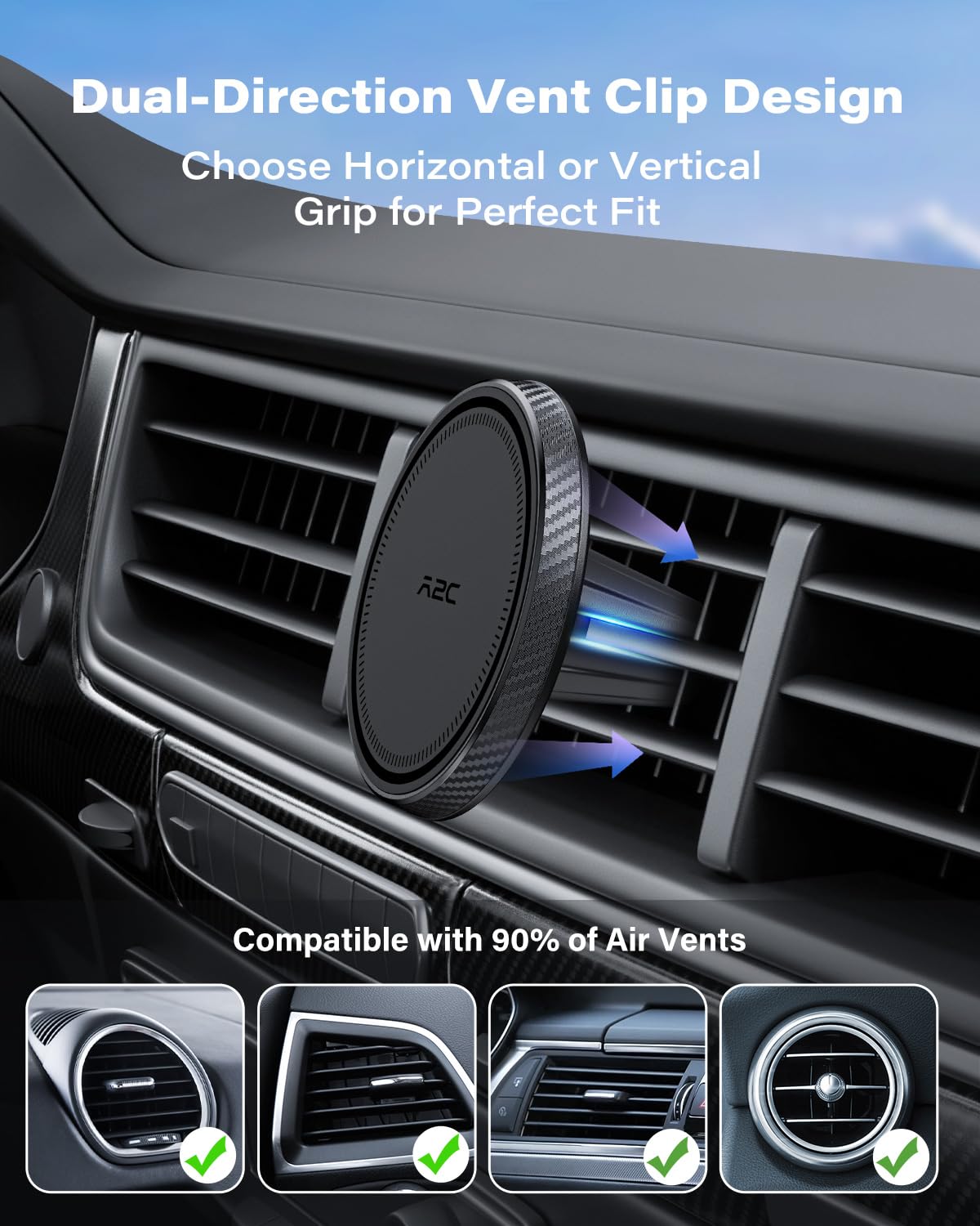 A2C Support de téléphone Portable pour Grille d'aération de Voiture Magsafe 17 x N54 magnétique et Ultra Stable - Support magnétique Universel pour Grille d'aération de Voiture - pour iPhone, Samsung
