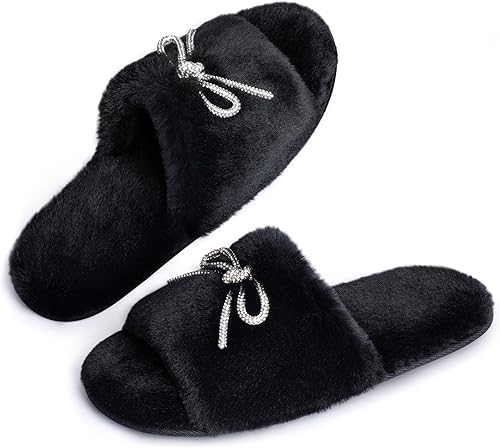 ULTRAIDEAS Pantuflas Difusas con Lazo de Pedrería de Punta Abierta para Mujer, Sandalias para Novia y Dama de Honor para Bodas y Despedida de Soltera