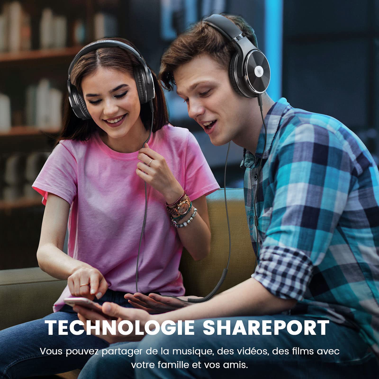 OneOdio Casque Audio Filaire pour Guitare, Piano avec Micro, Confort Léger avec Port de Partage, Audio Hi-FI et Hi-Res, Circum- Auriculaire pour Téléphone, PC, Clavier, Studio, DJ, Noir