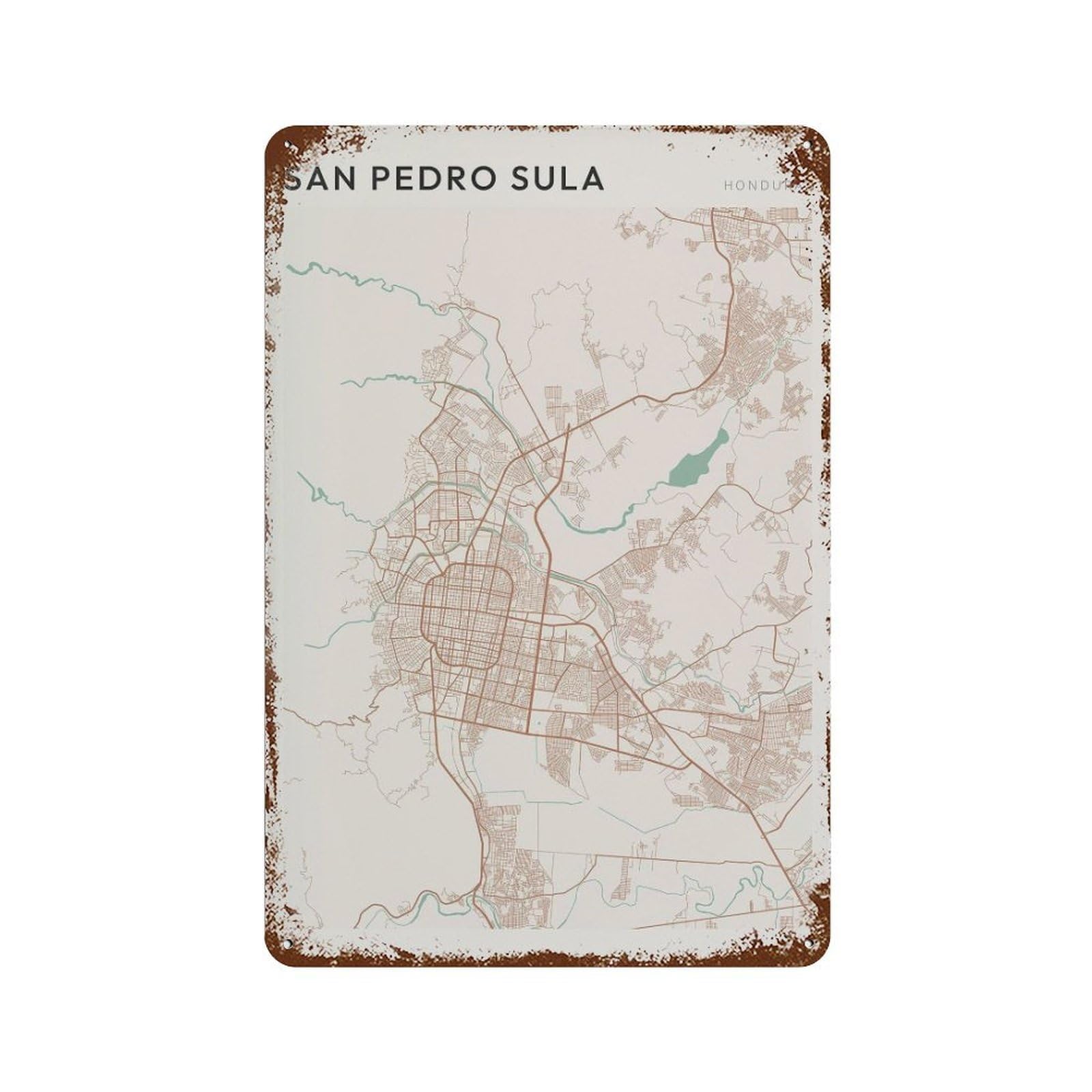 xiaoxiaoshen San Pedro Sula Map Honduras Travel Gift Farmhouse Decor Wall Decor Art Metal Tin Poster Modern Home Decor Art Home Bar Shop Decorations Vintage Sign 30x20cm