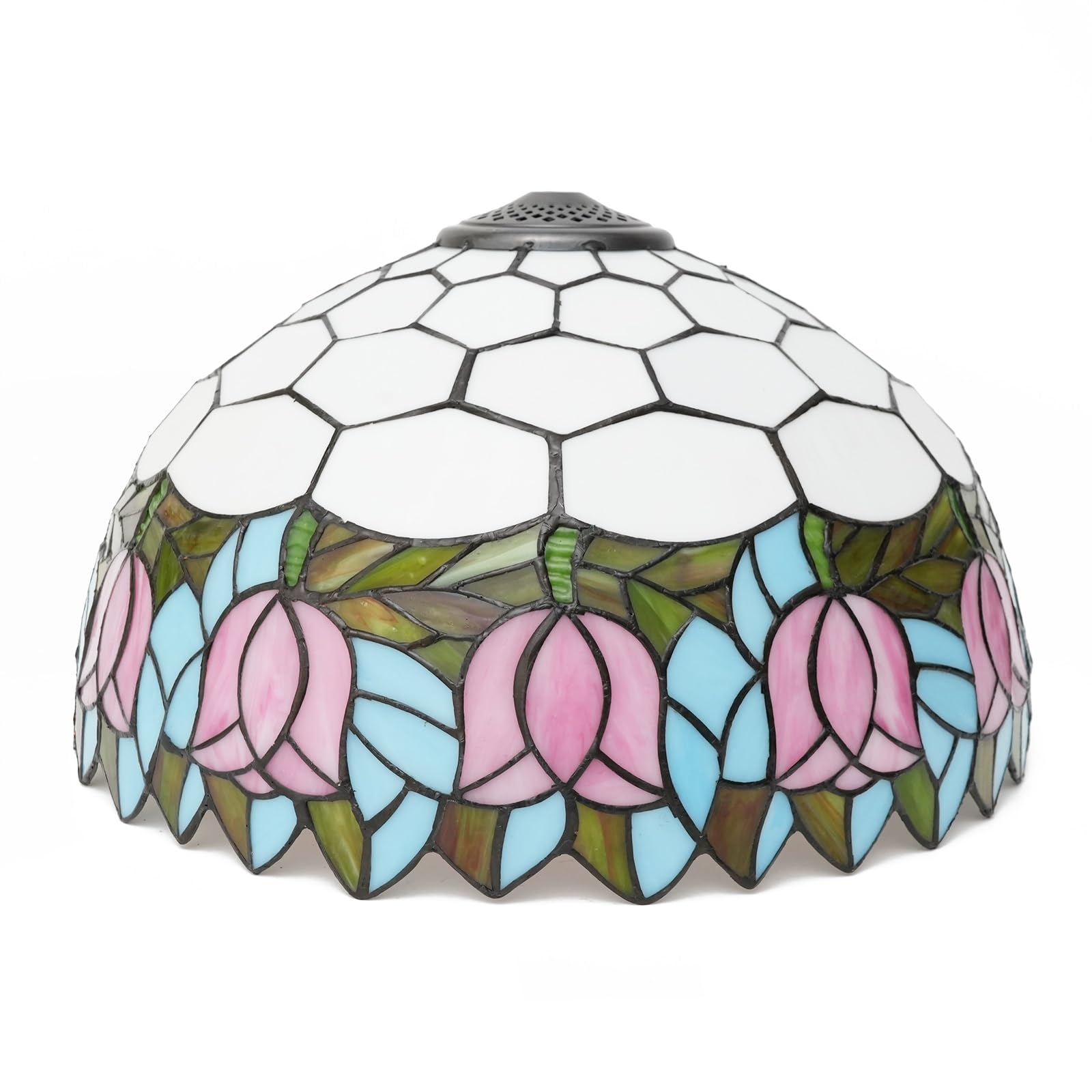 HJRegaFimu Shade Replacement 16" Pink Tulips Stained Glass Lamp Pastoral Art Decor Small Opening Lampshades For Table Chandelier Light Wall Floor Lamps