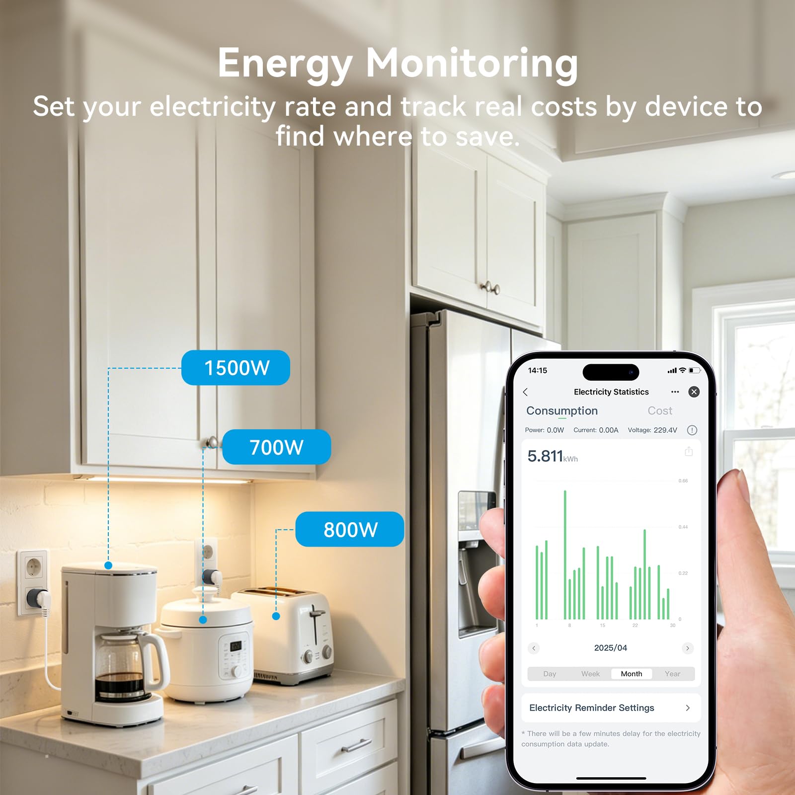 EIGHTREE Presa Smart WLAN, confezione da 4 pezzi, accessori Alexa, presa WiFi con misurazione della corrente, controllo vocale e timer, Smart Home funziona con Alexa, Google Home, certificazione TÜV