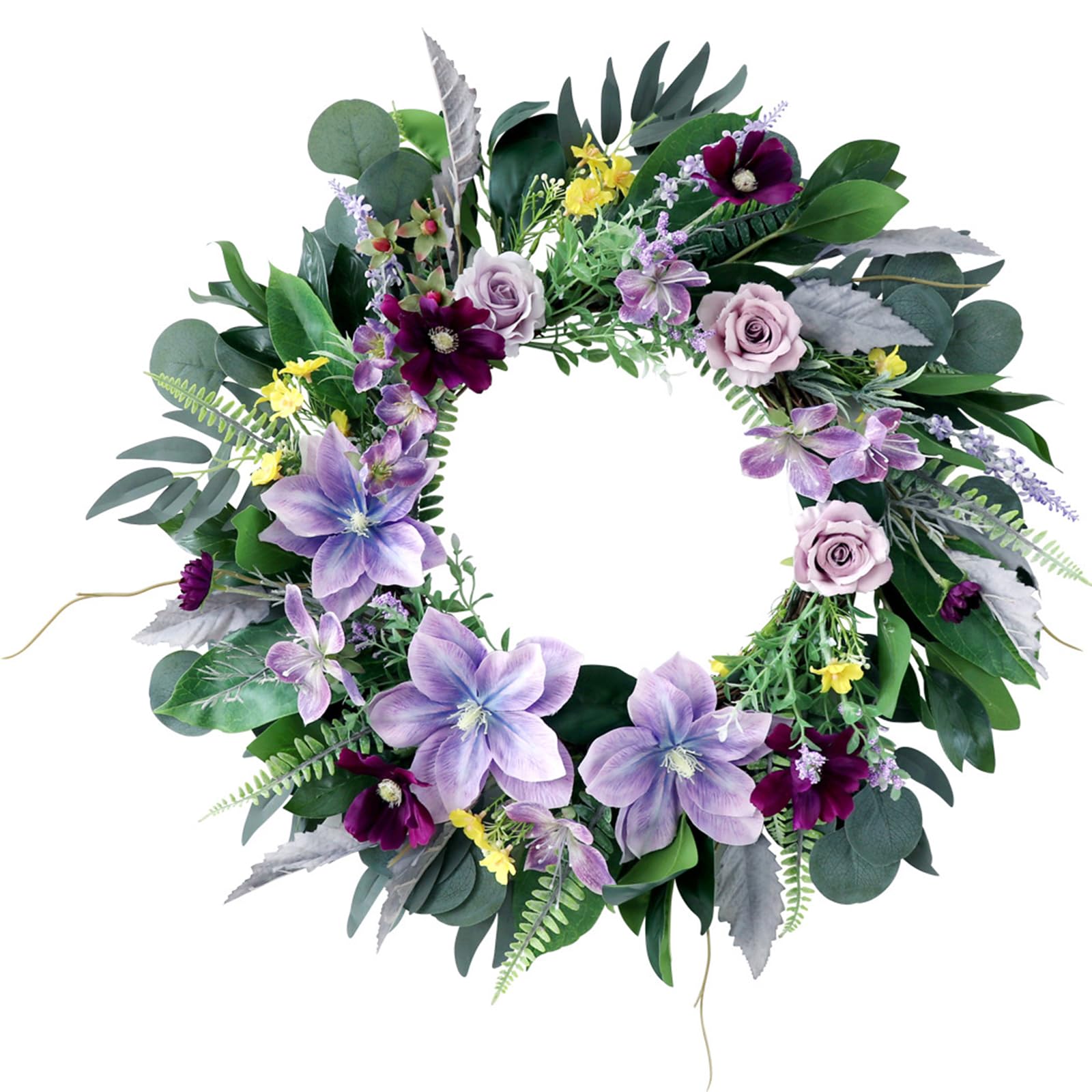 Elnwnnkc Artificial Flower Leaves Wreath 21.65Inch Realistic Flower Wreath Spring for Inside and Outside Decoration Artificial