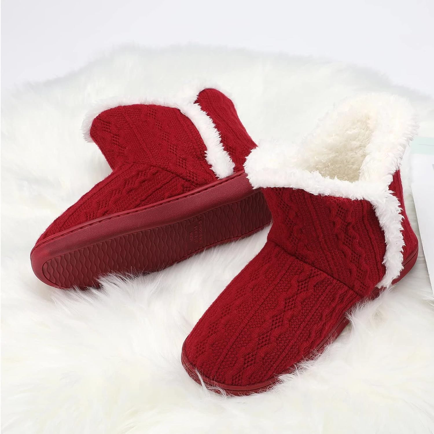 NineCiFun Women's Fuzzy Winter Bootie Slippers Knitted Ankle Boots Slippers Warm House Shoes Outdoor Indoor with Plush Fur Lining - Image 7