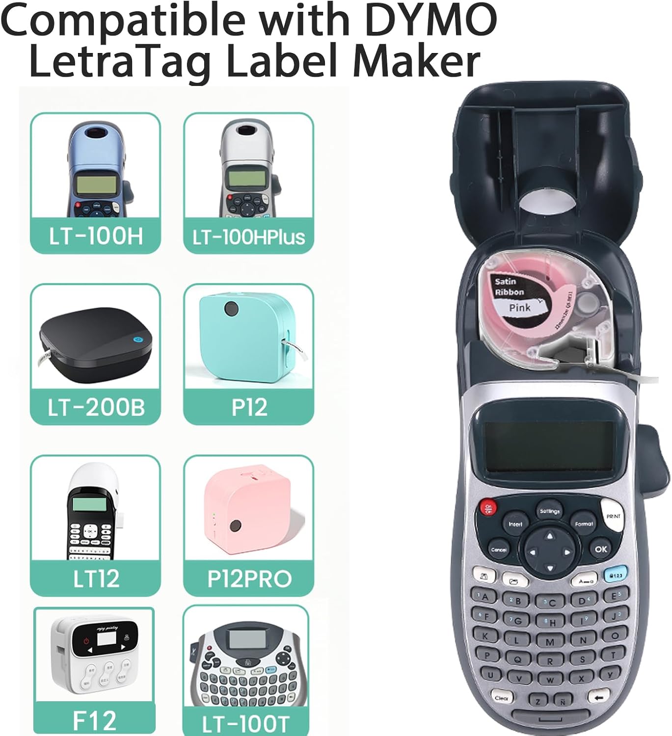 P12 Pink Satin Ribbon for Gift Wrapping Hair Bows Crafts Wedding Flower Bouquet, 12mm x 2m Compatible with Dymo Label Maker Refills LT-100H LT-100T 200B, Phomemo P12 P12-Pro, LT12, F12,3 Pack - Image 8