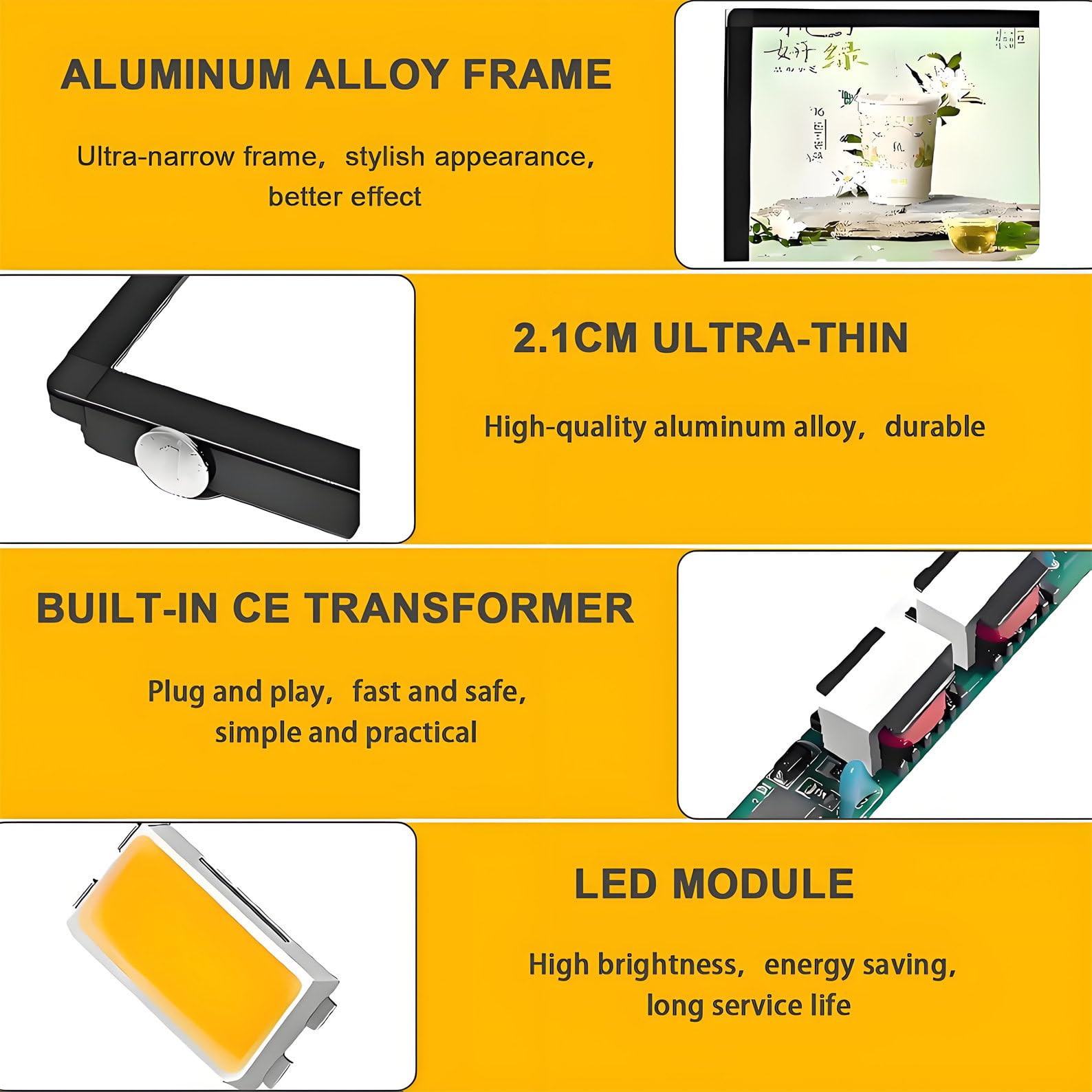 Oświetlenie reklamowe LED z aluminiową ramą do montażu na ścianie, wyświetlacz menu 3D do kawiarni i sklepów, podświetlany panel znakowy