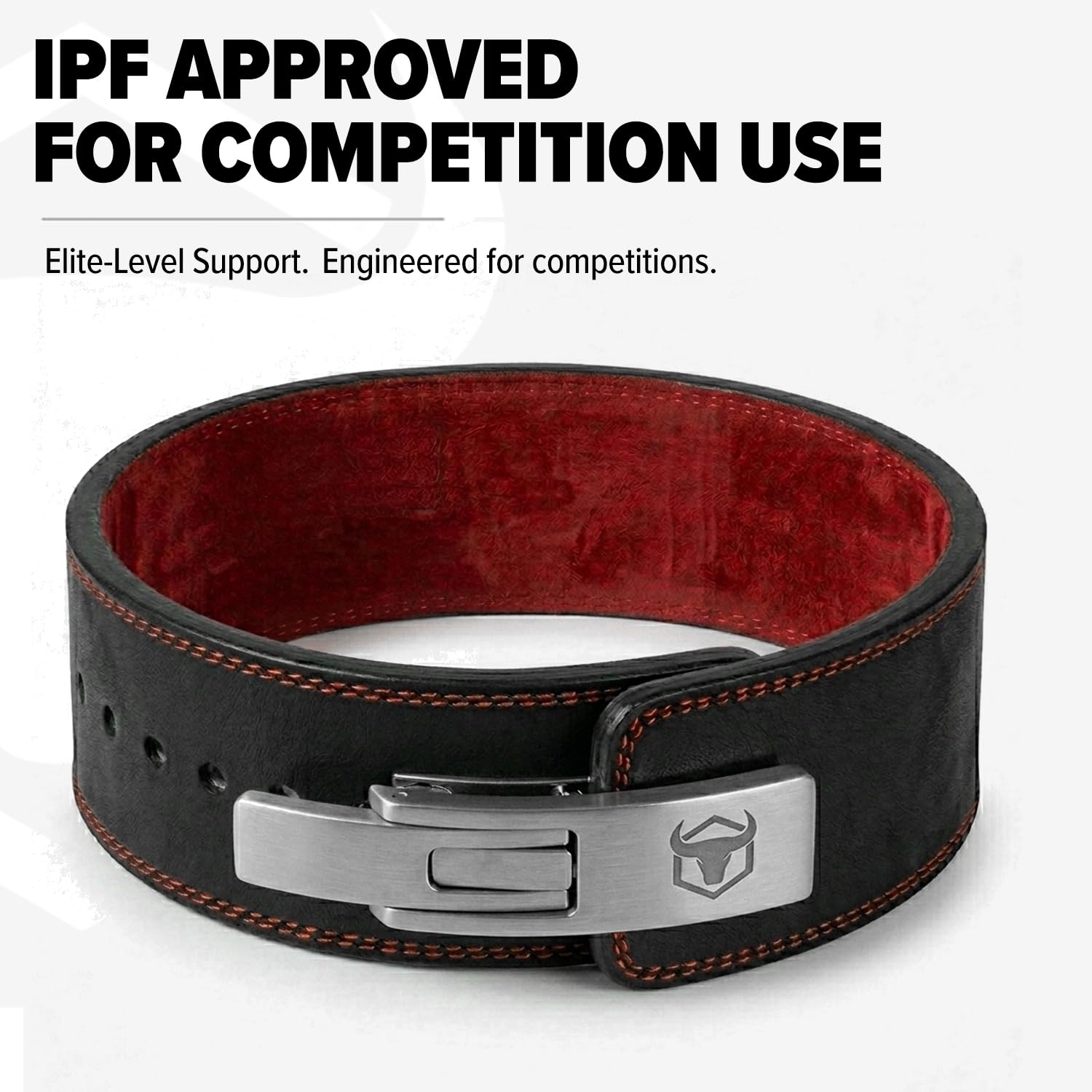 Ceinture d'haltérophilie Pro – Boucle à levier de 10 mm – Cuir daim de 10,2 cm de large – Support dorsal pour haltérophilie, musculation, gym et fitness (petit, noir/rouge)