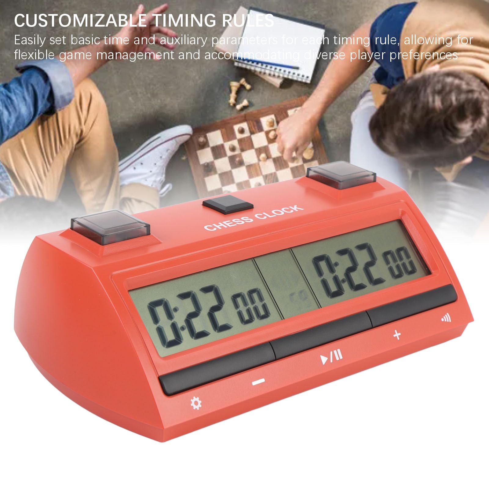 Akozon Horloge d'échecs Professionnelle, Horloge Numérique Portable pour Tournoi, avec Règles de Synchronisation Personnalisables, Jeux de société