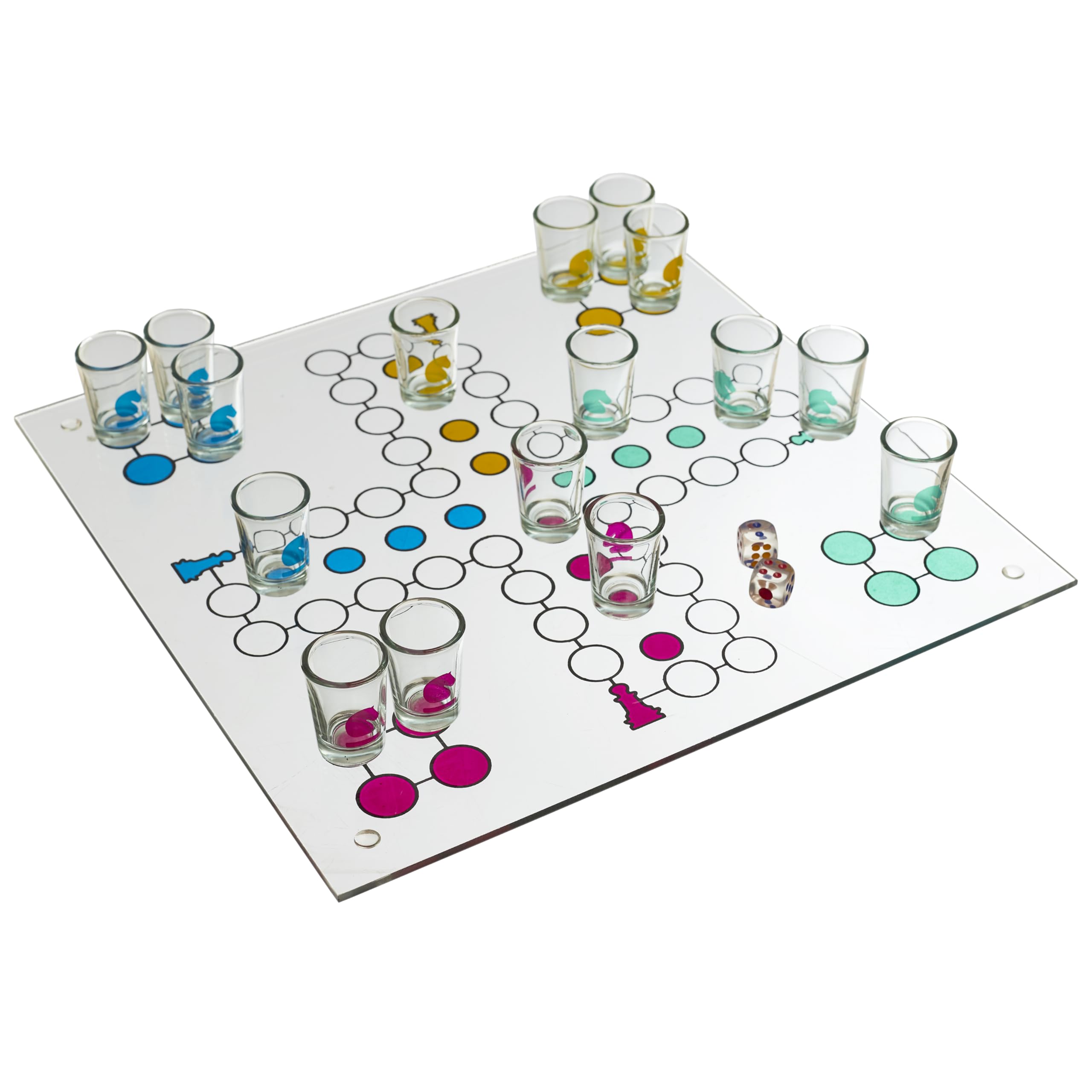MISTER GADGET - MG3527 Jeu à Boire Petits Chevaux en Verre - Couleurs Variées - Amusement et Convivialité - Accessoire Festif pour Soirées - Blanc, Rouge, Bleu, Vert, Jaune