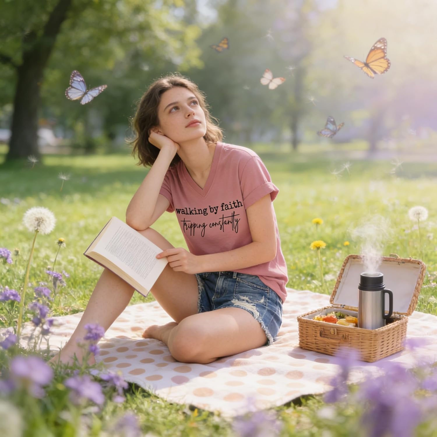 Christian Shirts for Women Faith Inspirational Tee Walking by Faith Tripping T Shirt Religious T-Shirt Short Sleeve - Image 5