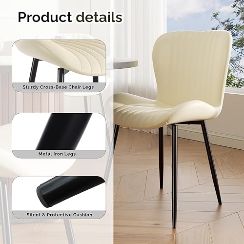 Miniatura 3 de Juego de 2 sillas de comedor tapizadas modernas, de piel sintética, sillas auxiliares de cocina, sillas de comedor con respaldo cómodo, color beige