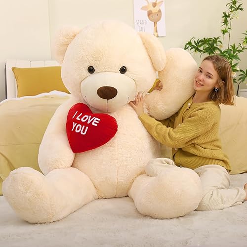 Miniatura 59 de Tezituor Oso de peluche gigante de 4.3 pies, animales de peluche grandes de 52 pulgadas con vientre blanco, regalo de San Valentín para novias