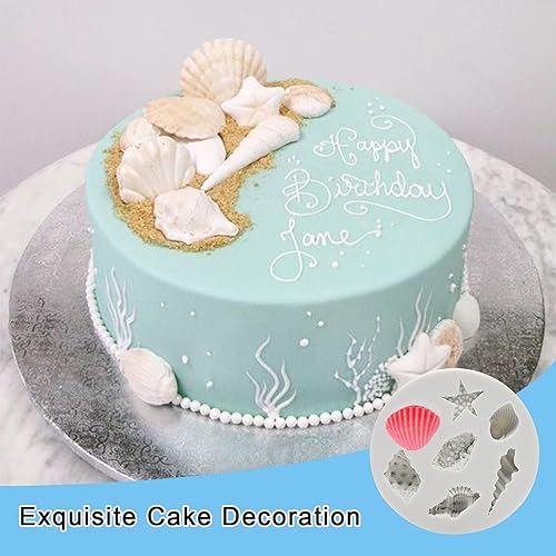 Miniatura 4 de MEMOVAN Molde de silicona bajo el mar, 3 piezas, molde de fondant marino, concha, estrella de mar, molde de silicona para hornear para debajo
