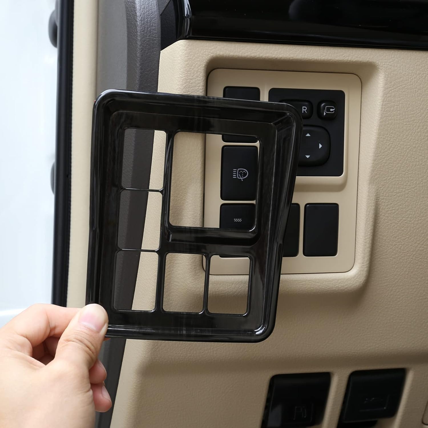 ABS Car Side Rearview Mirror Button Adjustment Frame Cover Trim Accessories for Land Cruiser Prado FJ150 150 2010 2011 2012 2013 2014 2015 2016 2017 (Black Wood Grain)