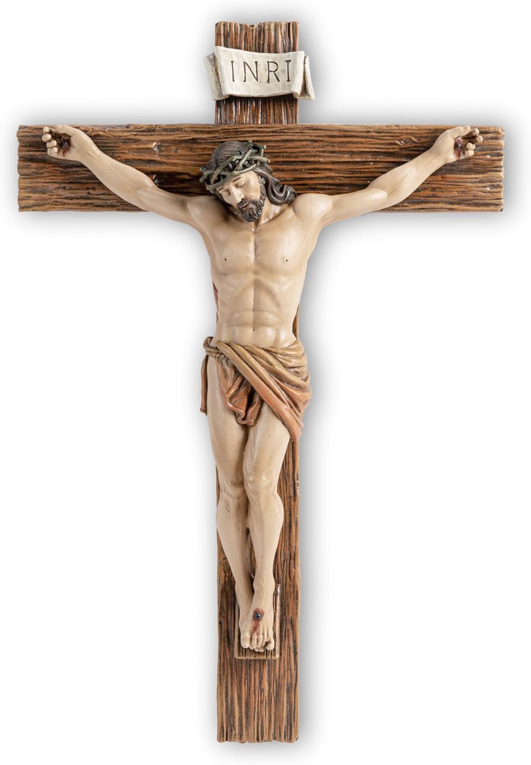 DevotedWalls 12" H Corpus Crucifix for Wall, Lifelike Jesus Chirst Statue Cross for Church,Chapels and Home, Jesus on the Cross, Resin Traditional Crucifixion with Full-body Presence (Full Color)