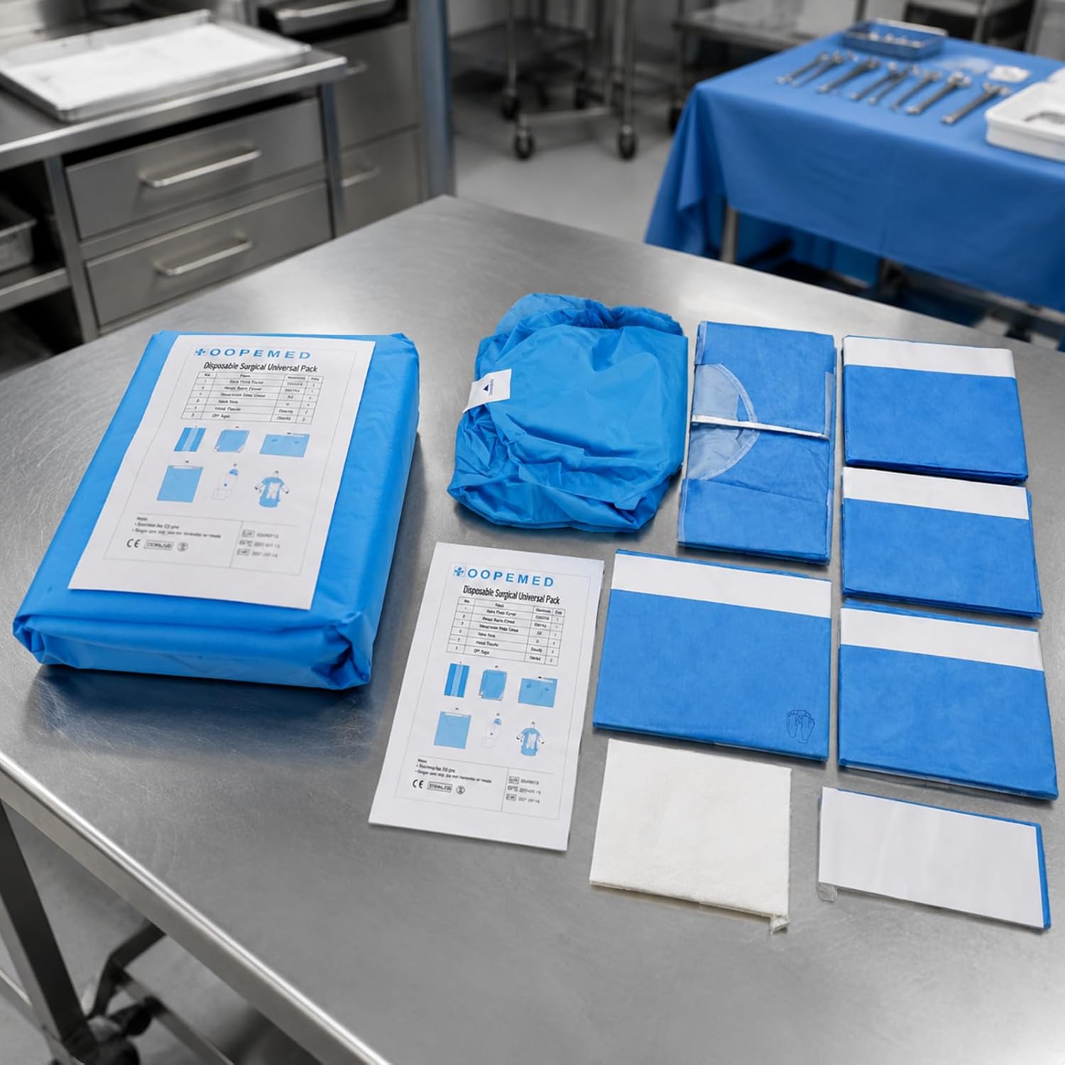 Disposable Surgical Universal Pack, Sterile Single Set with 10 Pcs Accessories, Latex Free, Non Woven for Beginner Students & Lab Training