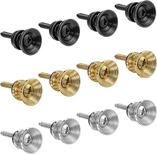 12 Pcs Guitar Strap Button Lock Pins, Anti-slipping Metal Guitar Strap Buttons End Pins with Mounting Screws Guitar Strap Accessories for Acoustic Guitar Electric Bass Ukulele